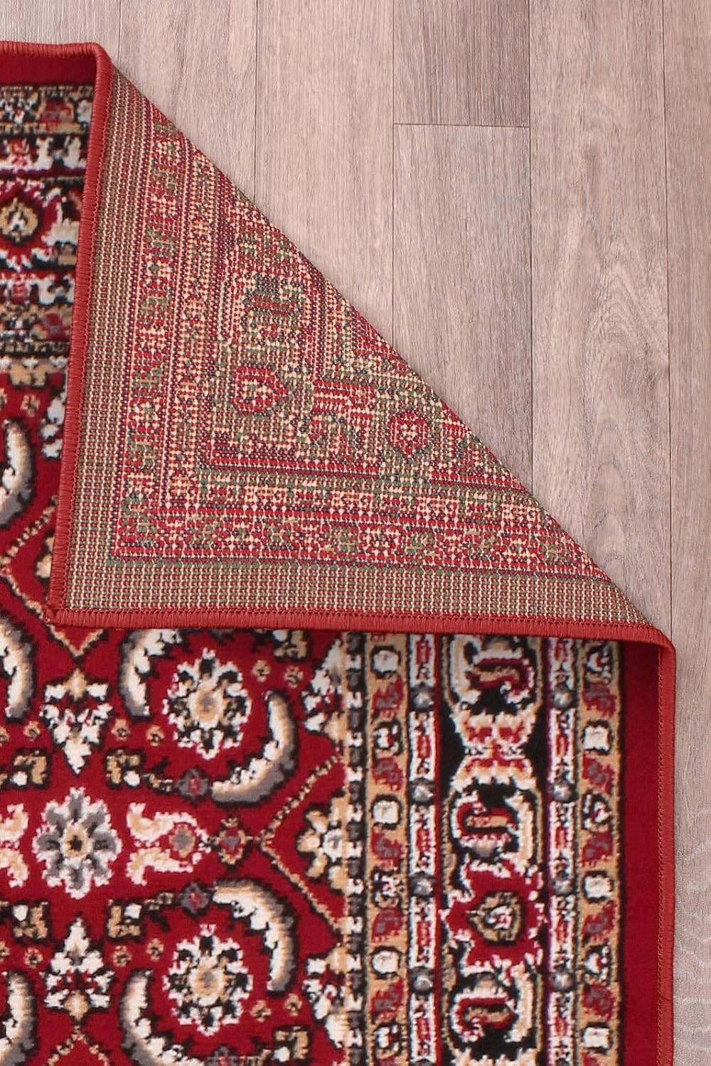 Traditional Poly Esta Rug for Living Room, Bedroom, Hallway Kitchen – Classic Oriental Bordered Soft Durable Area Rug in Red