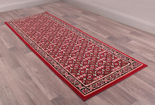 Traditional Poly Esta Rug for Living Room, Bedroom, Hallway Kitchen – Classic Oriental Bordered Soft Durable Area Rug in Red