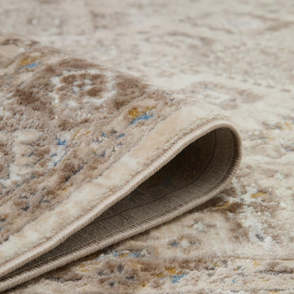Bordered Cream Brown 550AQ Runner – Traditional Vintage Non-Slip Hallway Carpet