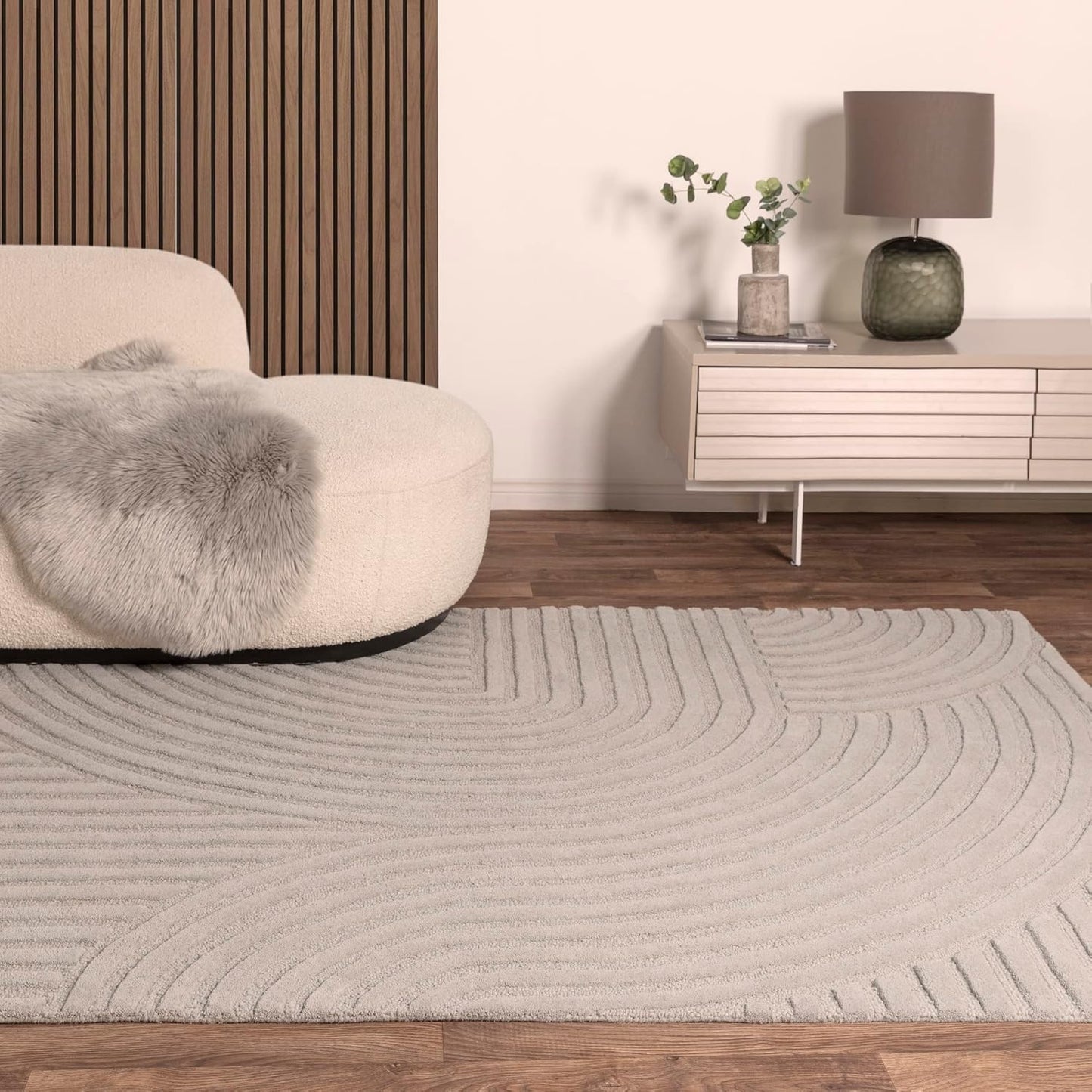 Hague Hand Made Wool Rug for Bedroom Dining Living Room Geometric Lines Tufted Modern Classic Soft Luxury Rug Silver