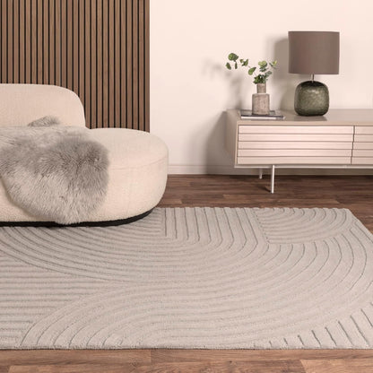 Hague Hand Made Wool Rug for Bedroom Dining Living Room Geometric Lines Tufted Modern Classic Soft Luxury Rug Silver