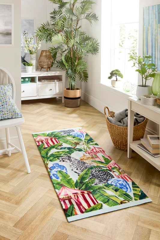 Waschbarer Studio-Tropenteppich, rutschfeste Matte für Küche, Flur, Hauseingang, mehrfarbiger Lux-Leopardenteppich in 65 x 150 cm