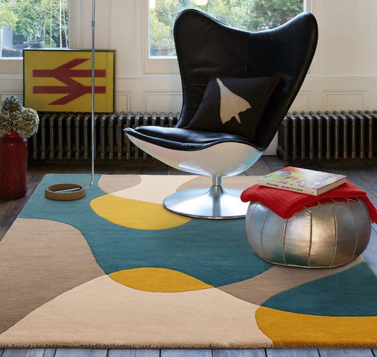Matrix Arc Rug for Living Room Bedroom Soft Wool Hand Tufted Carpet Retro Geometric Multi Rug