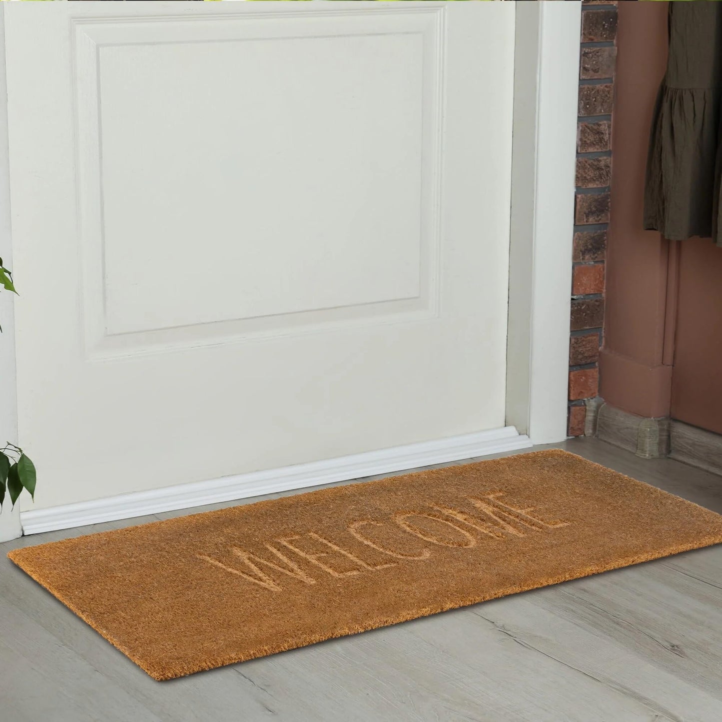 Fußmatte mit Aufschrift „Welcome Greetings“ für Tür, Eingang, Zuhause, Garten, Außenbereich, natürliche Kokosfaser, langlebiger Schlammstopper, Schmutzfänger, Bodenmatte, rutschfeste Fußmatte