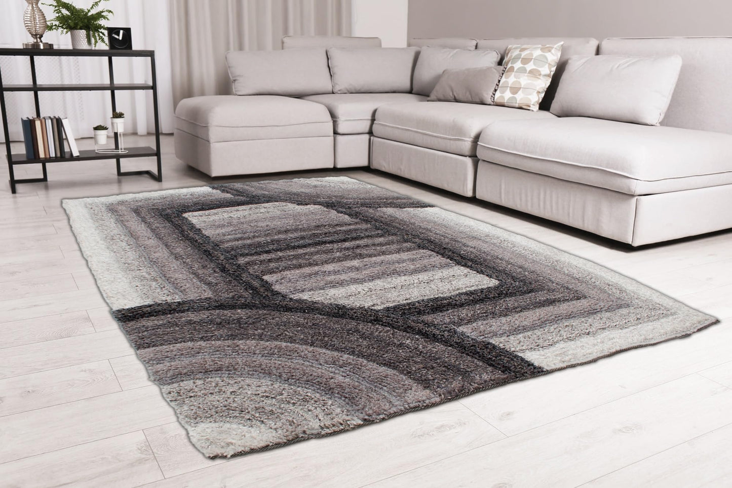 Shaggy-Teppich für Wohnzimmer, Schlafzimmer, Esszimmer, weicher Plüsch, flauschig, seidig, für den Boden, Gittermuster, 3D-Shaggy-Teppich in großer Größe, 160 x 230 cm (5'3" x 7'7")
