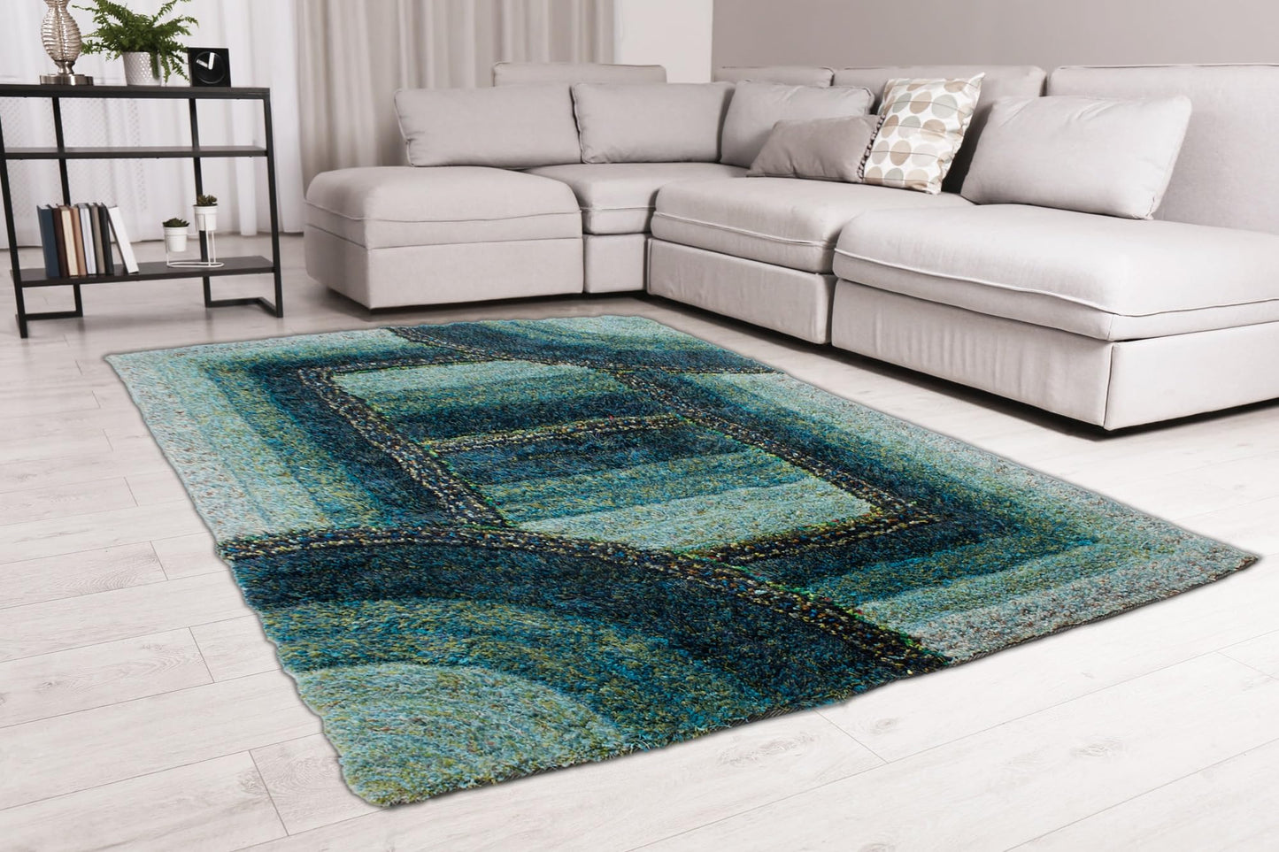 Shaggy-Teppich für Wohnzimmer, Schlafzimmer, Esszimmer, weicher Plüsch, flauschig, seidig, für den Boden, Gittermuster, 3D-Shaggy-Teppich in großer Größe, 160 x 230 cm (5'3" x 7'7")