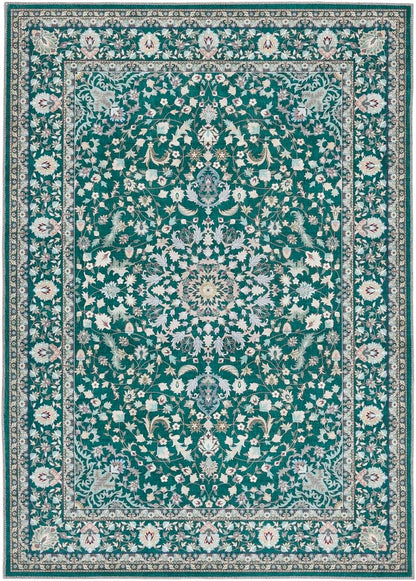 Waschbarer Teppich Windsor in Smaragdgrün – Traditioneller rutschfester Vintage-Teppich