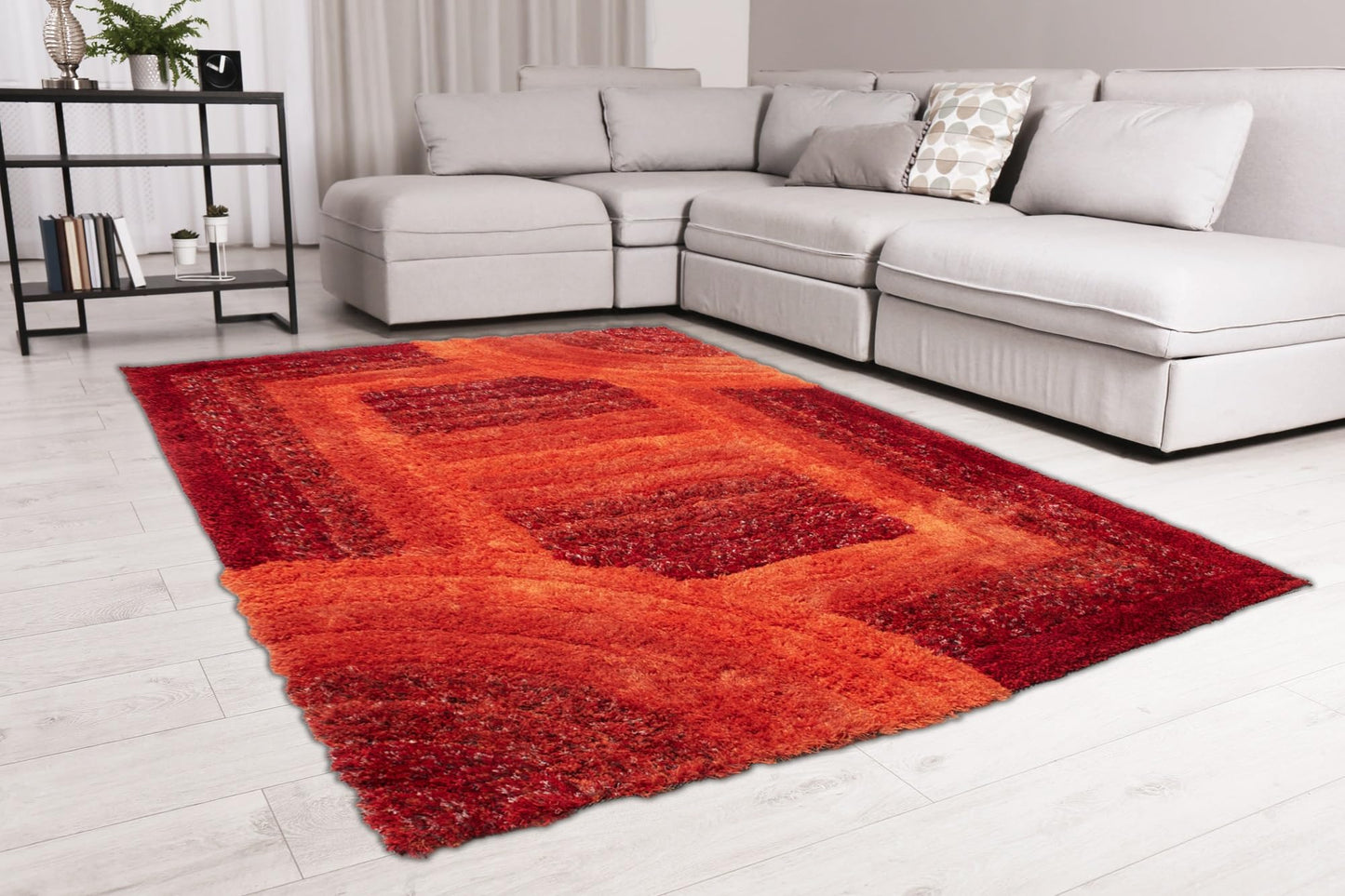 Shaggy-Teppich für Wohnzimmer, Schlafzimmer, Esszimmer, weicher Plüsch, flauschig, seidig, für den Boden, Gittermuster, 3D-Shaggy-Teppich in großer Größe, 160 x 230 cm (5'3" x 7'7")