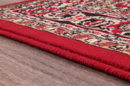 Traditional Poly Esta Rug for Living Room, Bedroom, Hallway Kitchen – Classic Oriental Bordered Soft Durable Area Rug in Red