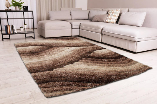 Wave 3D Shaggy Teppich – Mokka – 160x230 cm Weicher Plüsch Hochflor Teppich
