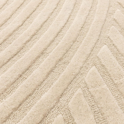 Hague Hand Made Wool Rug for Bedroom Dining Living Room Geometric Lines Tufted Modern Classic Soft Luxury Rug Sand