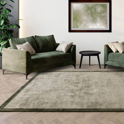 Blade Border Plain Viskose-Teppich – handgewebt, im Used-Look, hochglänzend, seidig weich, luxuriös