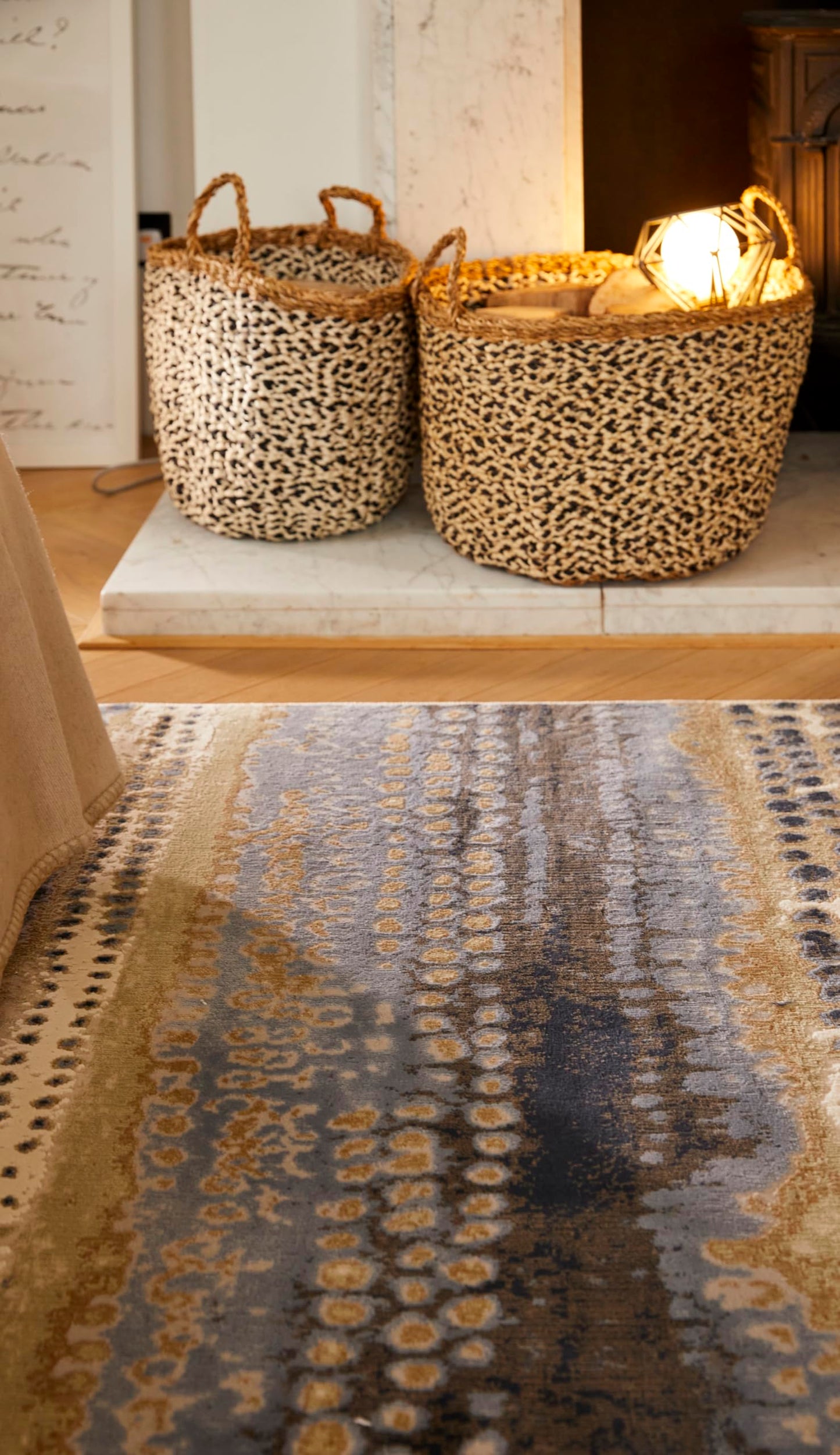 Batik Style Rug - Soft Touch Short Pile Area Carpet, Abstract Striped Design in Navy, Cream & Multi