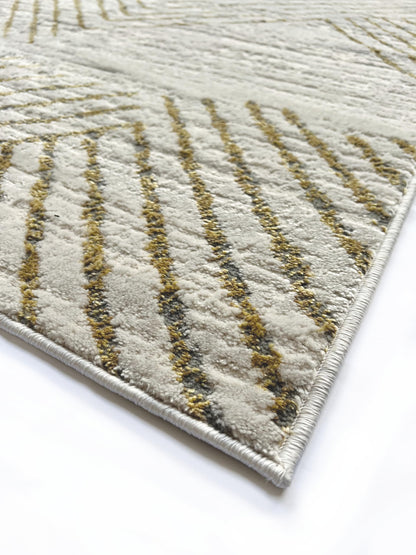 Modern Abstract Rug for Living Room Bedroom Dining Room Chic Geometric Soft Silky Short Pile Gold Ivory White Rug