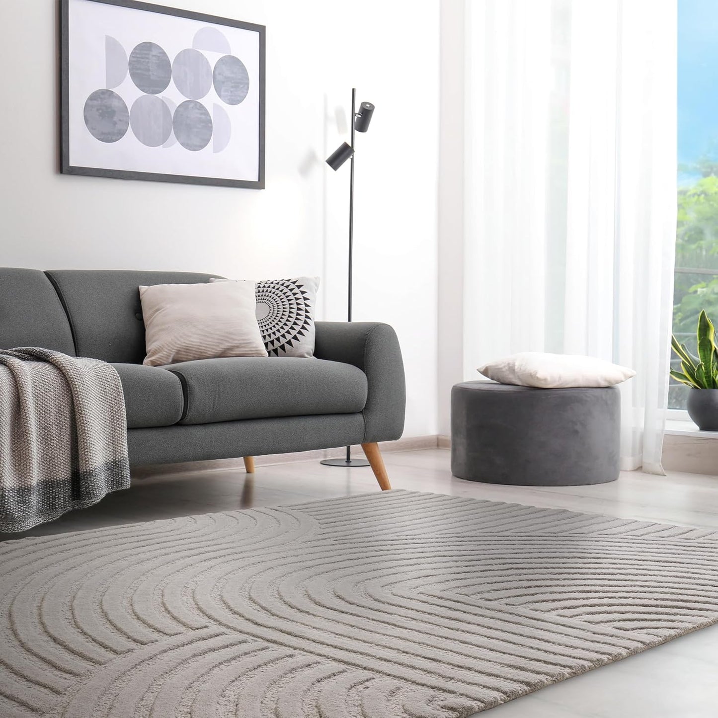 Hague Hand Made Wool Rug for Bedroom Dining Living Room Geometric Lines Tufted Modern Classic Soft Luxury Rug Silver