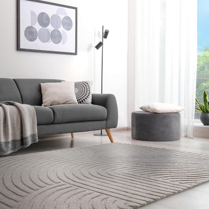 Hague Hand Made Wool Rug for Bedroom Dining Living Room Geometric Lines Tufted Modern Classic Soft Luxury Rug Silver