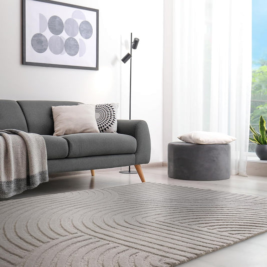 Hague Hand Made Wool Rug for Bedroom Dining Living Room Geometric Lines Tufted Modern Classic Soft Luxury Rug Silver
