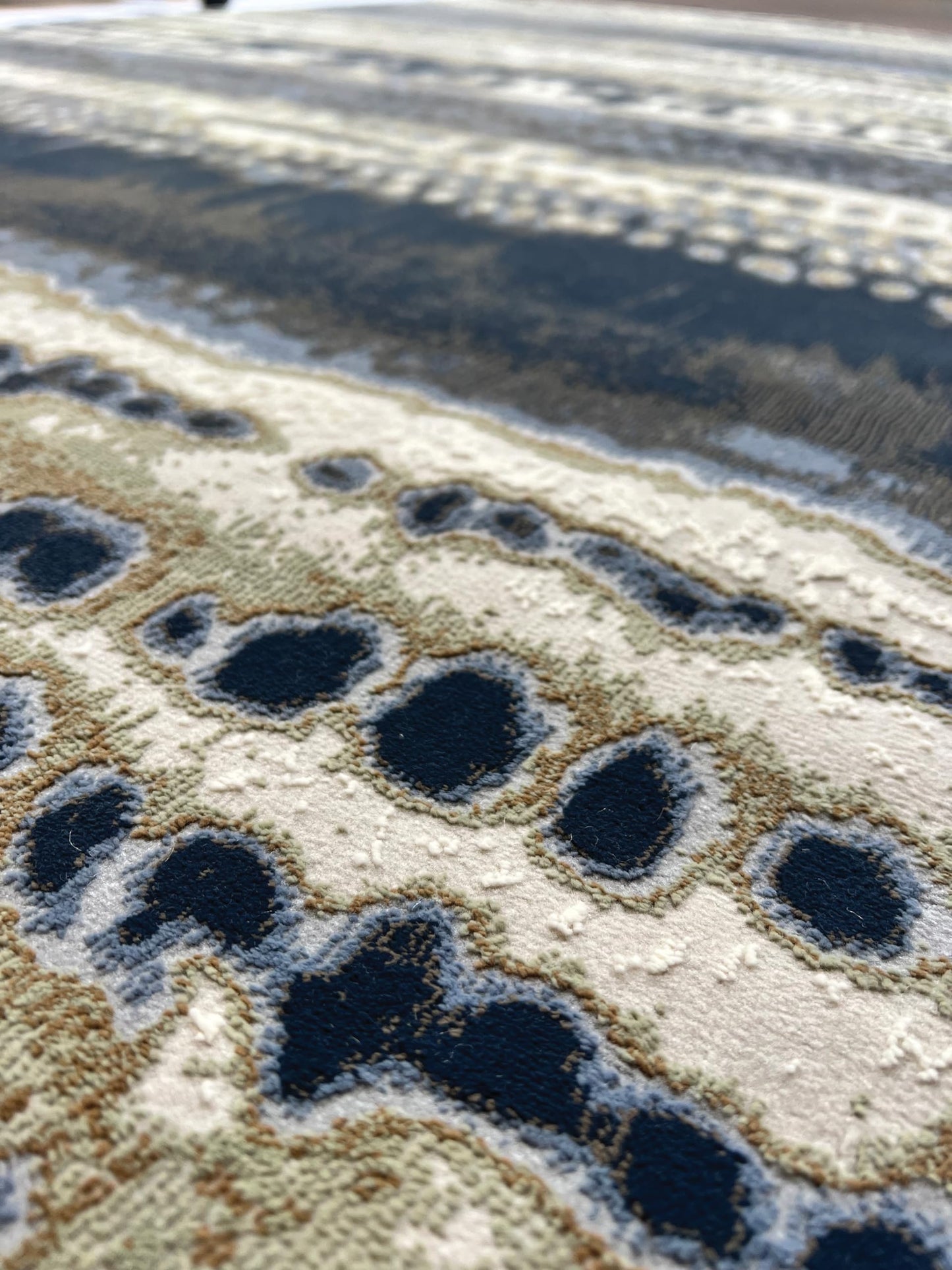 Batik Style Rug - Soft Touch Short Pile Area Carpet, Abstract Striped Design in Navy, Cream & Multi