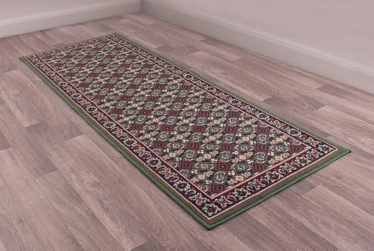 Traditioneller Poly-Esta-Teppich für Wohnzimmer, Schlafzimmer, Flur und Küche, fusselfrei, langlebig, klassisch, orientalisch, mit Rand, weicher Flächenteppich, Grün