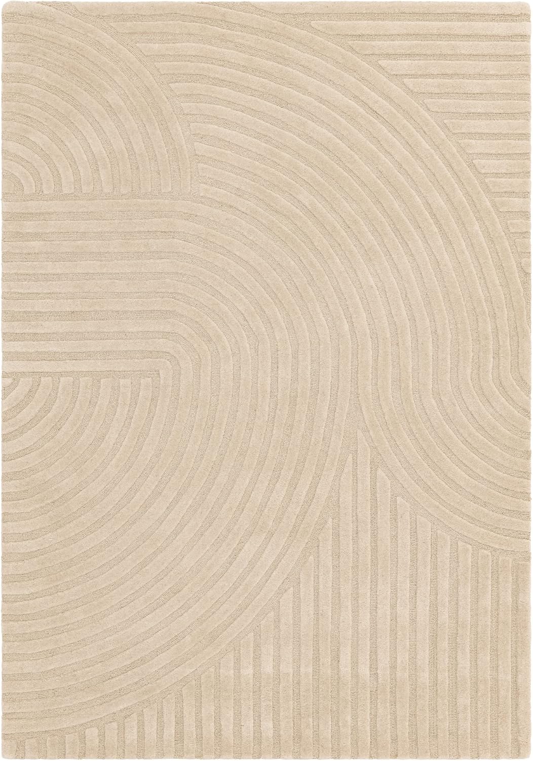 Hague Hand Made Wool Rug for Bedroom Dining Living Room Geometric Lines Tufted Modern Classic Soft Luxury Rug Sand