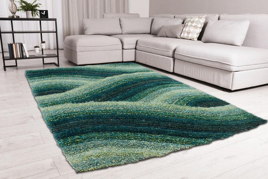 Wave 3D Shaggy Teppich – Blau – 160x230 cm Weicher Plüsch Hochflor Teppich