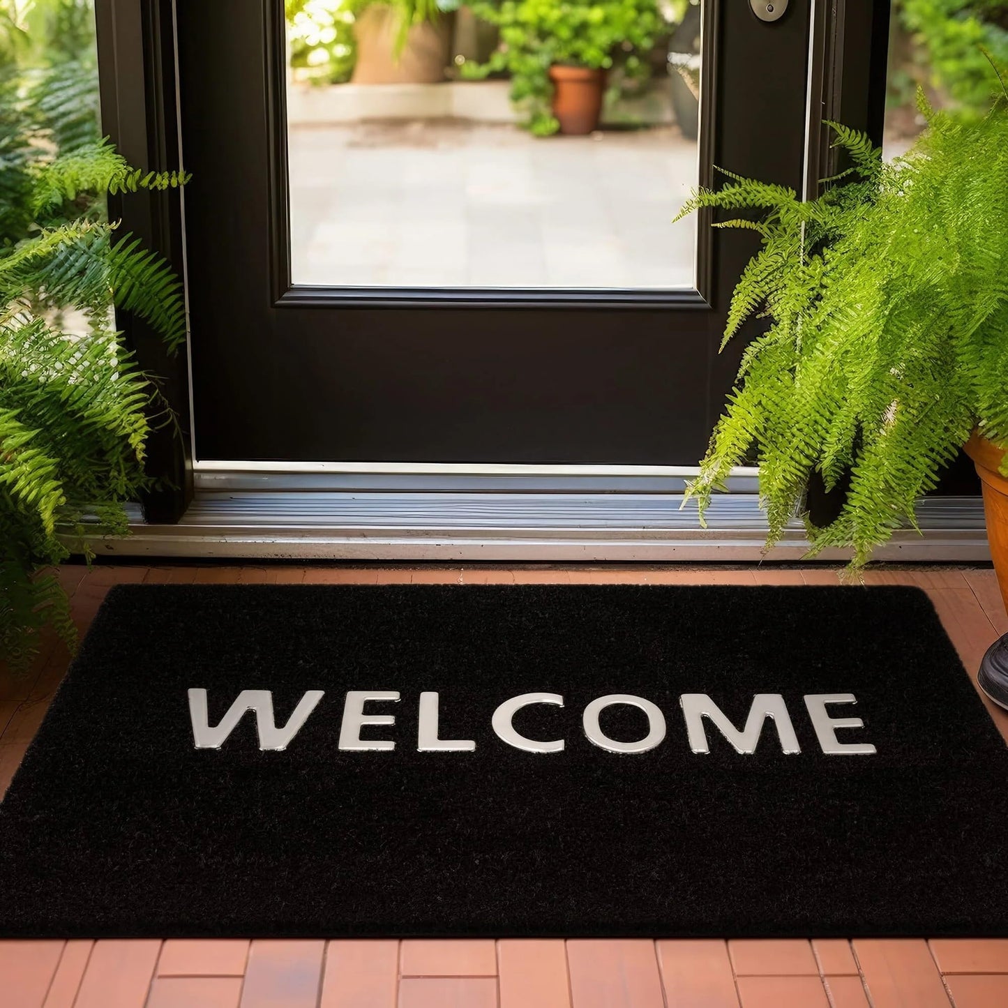 Fußmatte mit Aufschrift „Welcome Greetings“ für Tür, Eingang, Zuhause, Garten, Außenbereich, natürliche Kokosfaser, langlebiger Schlammstopper, Schmutzfänger, Bodenmatte, rutschfeste Fußmatte