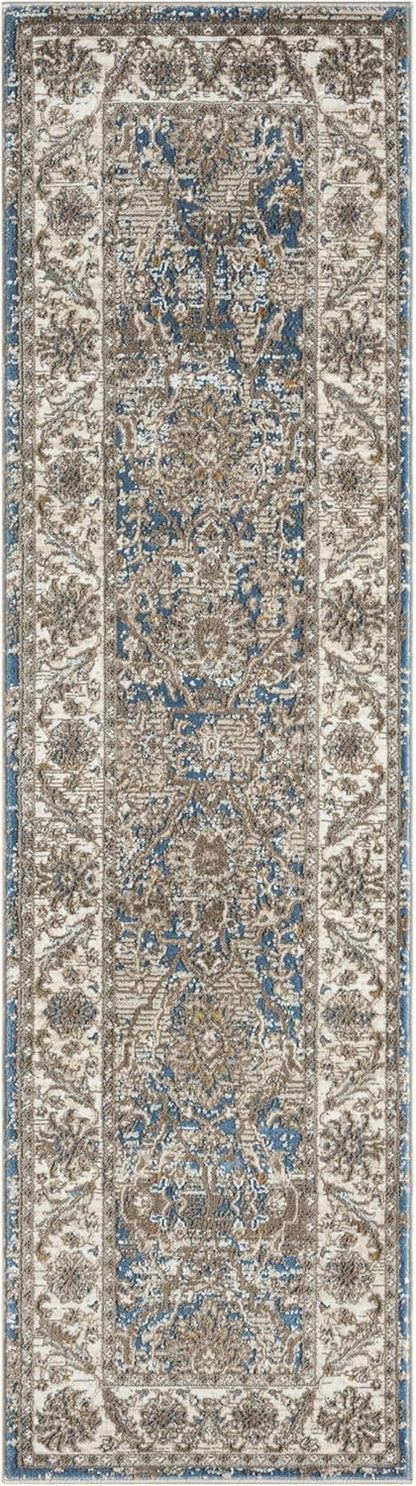 Bordered Blue 553A2 Vintage Runner – Traditioneller rutschfester Flurteppich (230 x 66 cm und 300 x 80 cm)