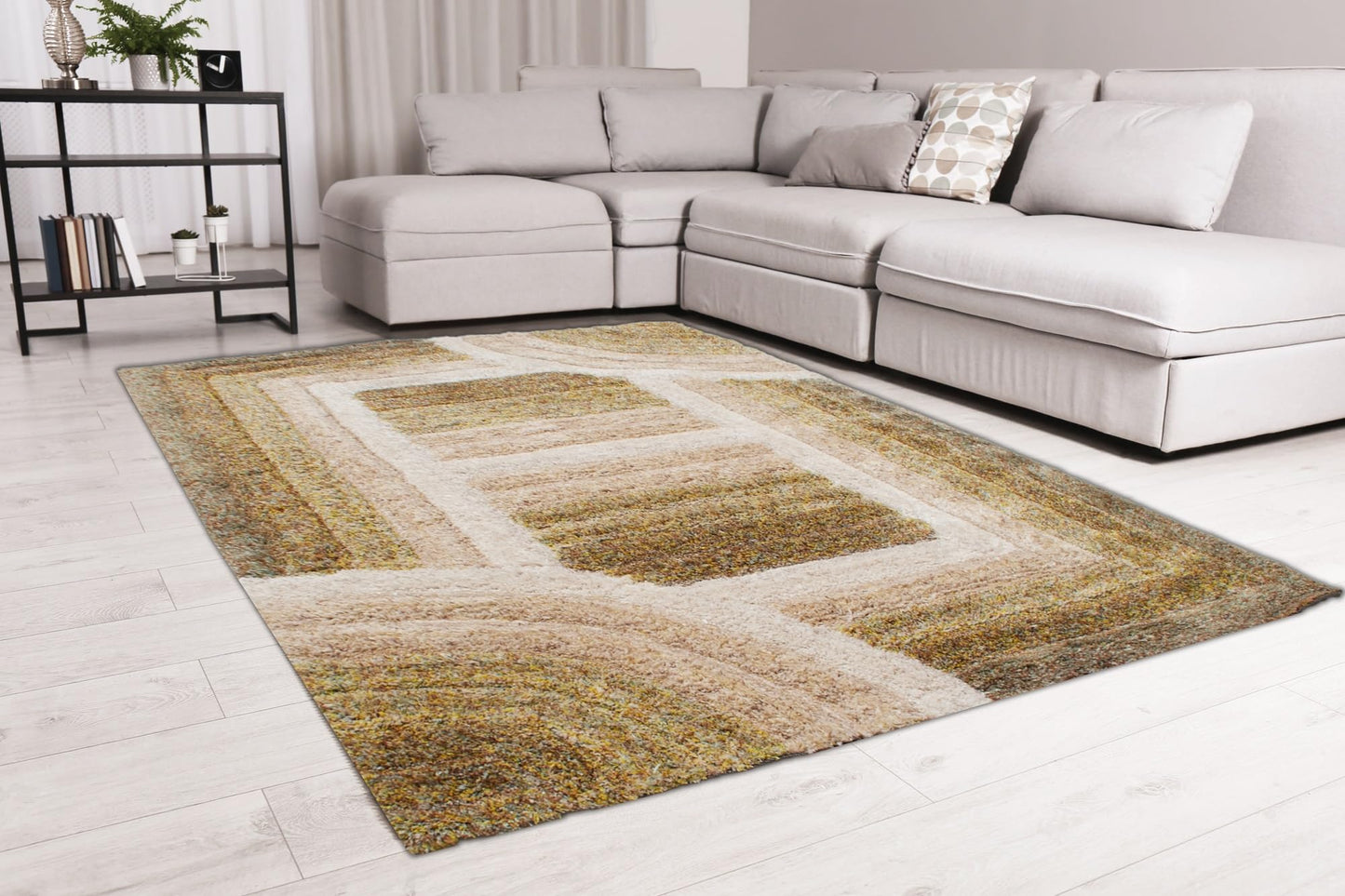 Shaggy-Teppich für Wohnzimmer, Schlafzimmer, Esszimmer, weicher Plüsch, flauschig, seidig, für den Boden, Gittermuster, 3D-Shaggy-Teppich in großer Größe, 160 x 230 cm (5'3" x 7'7")