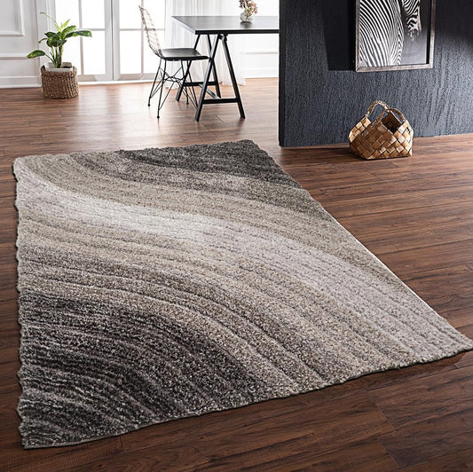 Shaggy-Teppich für Wohnzimmer, Schlafzimmer, Esszimmer, weicher Plüsch, flauschig, seidig, für den Bodenbereich, Lena, Wellenmuster, 3D-Shaggy-Teppich in großer Größe, 160 x 230 cm (5'3" x 7'7")