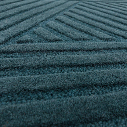 Hague Hand Made Wool Rug for Bedroom Dining Living Room Geometric Lines Tufted Modern Classic Soft Luxury Rug Teal Blue