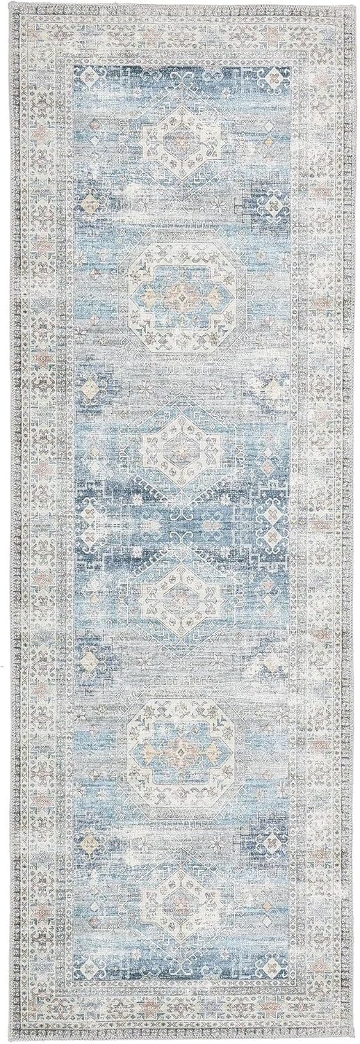 Waschbarer Läufer in Venedigblau – Traditioneller, rutschfester Flurteppich im Vintage-Stil (67 x 200 cm)
