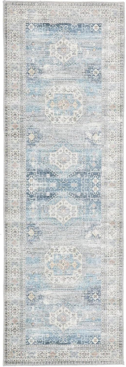 Waschbarer Läufer in Venedigblau – Traditioneller, rutschfester Flurteppich im Vintage-Stil (67 x 200 cm)