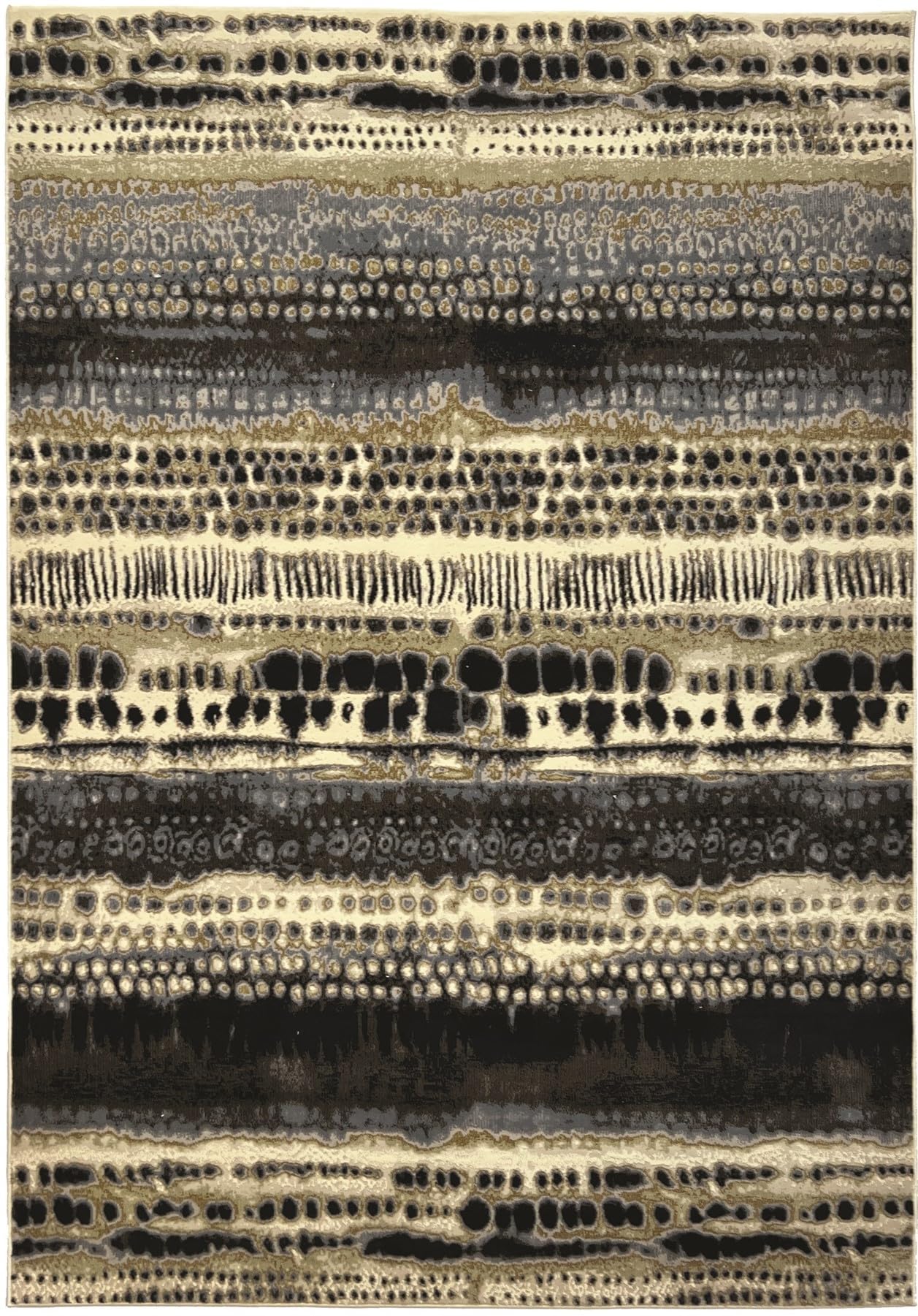 Batik Style Rug - Soft Touch Short Pile Area Carpet, Abstract Striped Design in Navy, Cream & Multi