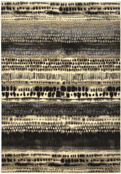 Batik Style Rug - Soft Touch Short Pile Area Carpet, Abstract Striped Design in Navy, Cream & Multi