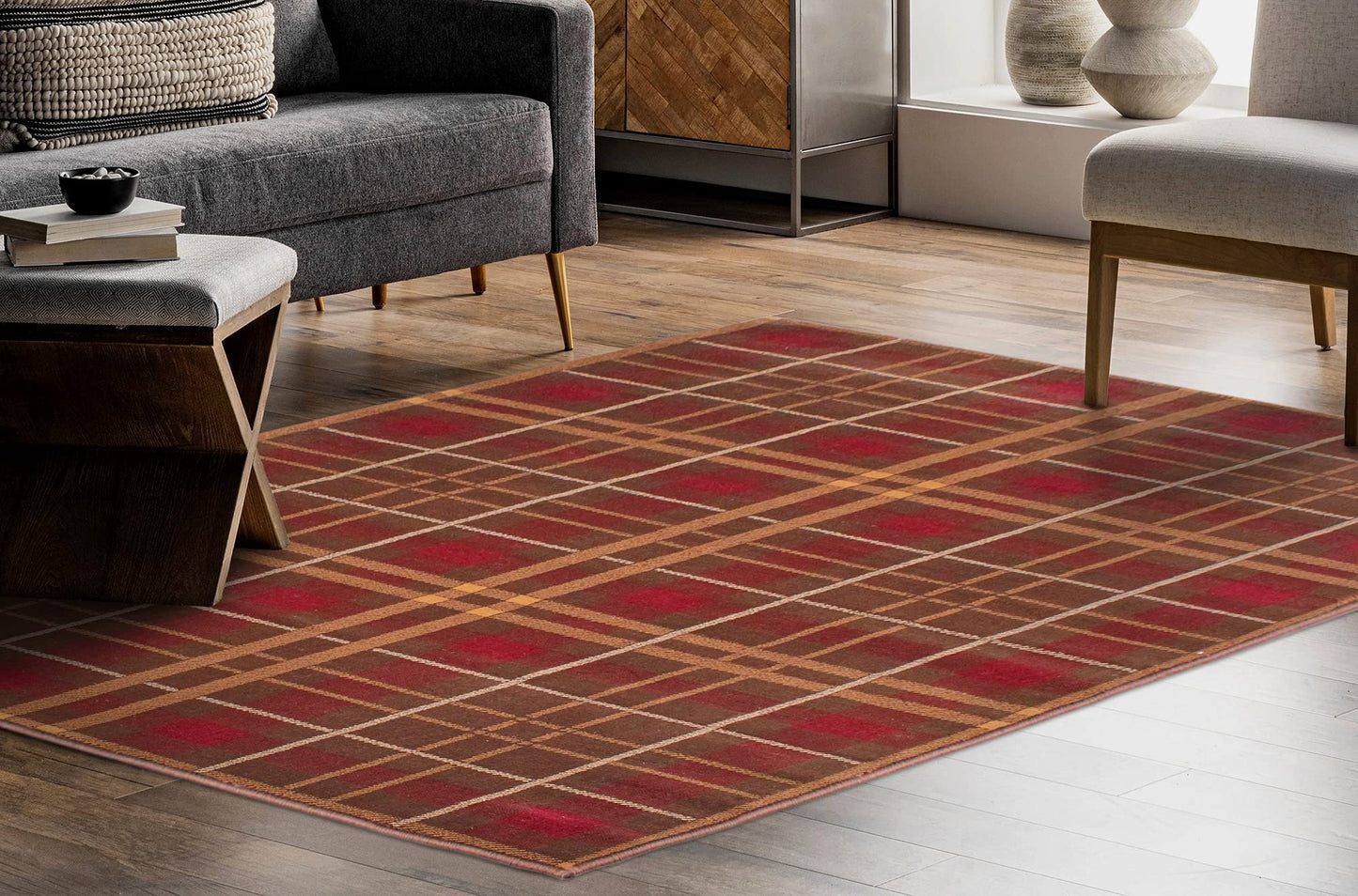 Tartan-Teppich für Wohnzimmer, Schlafzimmer, traditionelles klassisches Tartan-Karo-Design, weicher Qualitätsteppich, Heimteppich