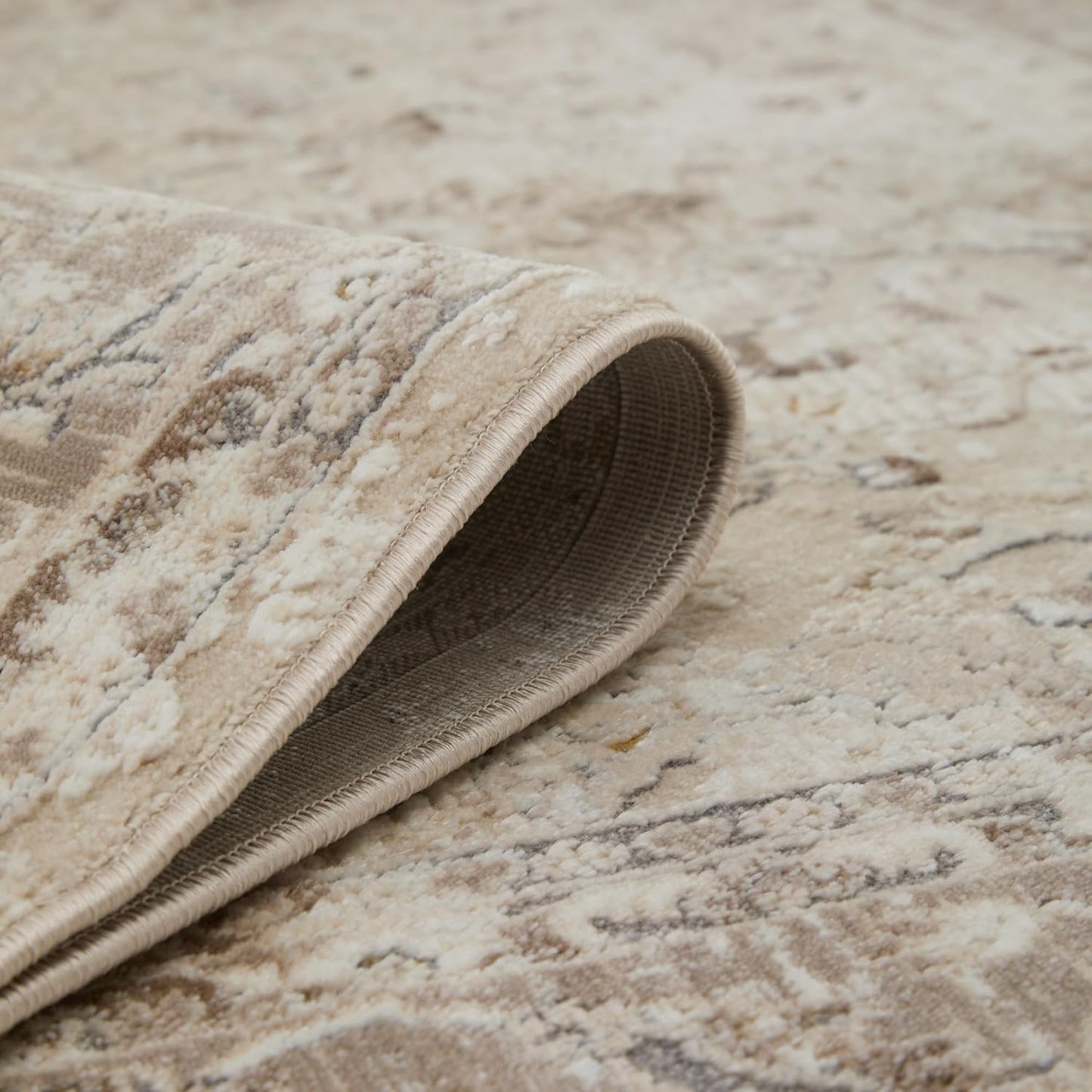 Waschbarer Läufer 553A2 mit Bordüre in Cremebeige – Traditioneller, rutschfester Flurteppich im Vintage-Stil