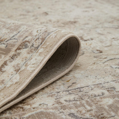 Waschbarer Läufer 553A2 mit Bordüre in Cremebeige – Traditioneller, rutschfester Flurteppich im Vintage-Stil