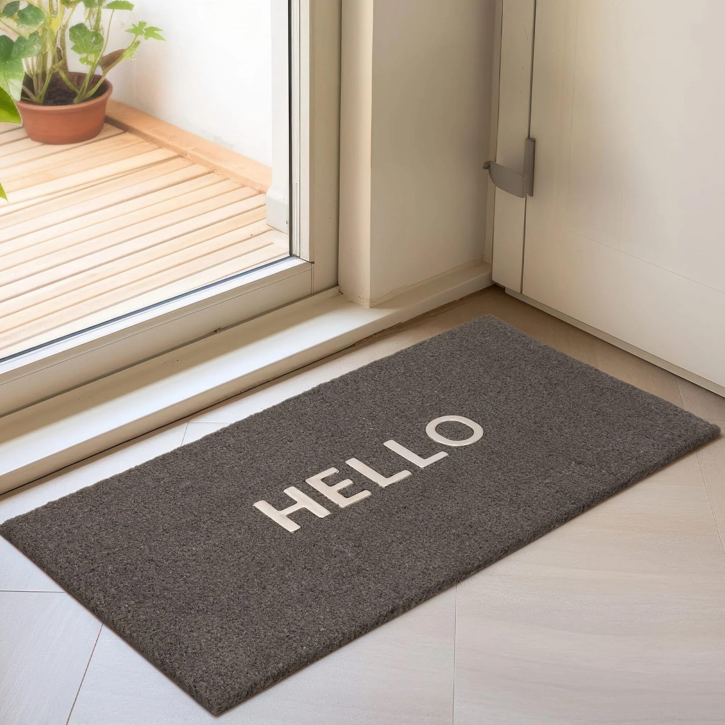 Fußmatte mit Aufschrift „Welcome Greetings“ für Tür, Eingang, Zuhause, Garten, Außenbereich, natürliche Kokosfaser, langlebiger Schlammstopper, Schmutzfänger, Bodenmatte, rutschfeste Fußmatte