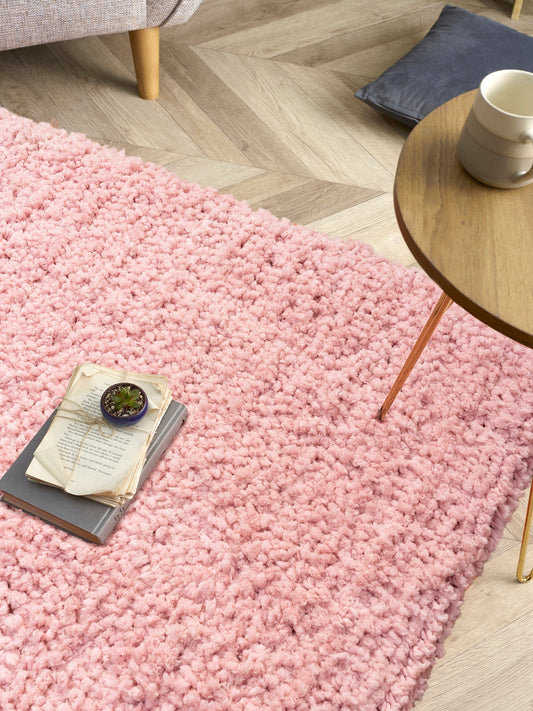 Origins Portland Modern Plain High Pile Super Soft Fluffy Shaggy Rug in Blush Pink