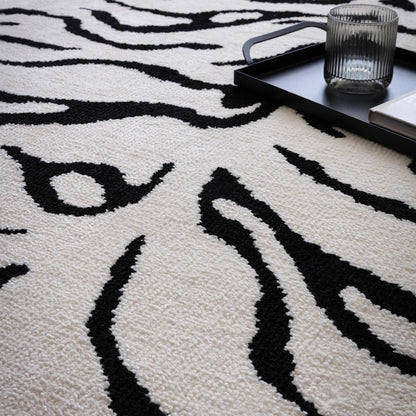 Wilder Tiger Mono Animal Inspired Black & White Rug – Modern Soft Textured Polyester Carpet