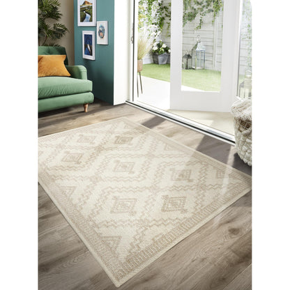 Atlas Diamond Cream Geometric Textured Indoor & Outdoor Flatweave Rug