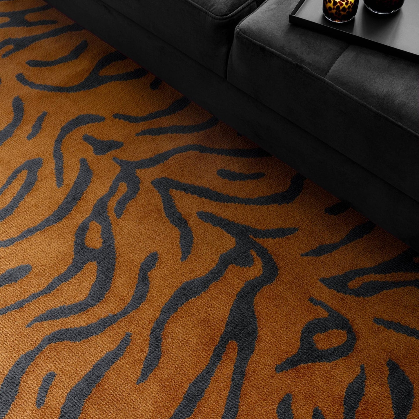 Wilder Tiger Spice Orange Animal Inspired Rug – Modern Soft Textured Polyester Carpet