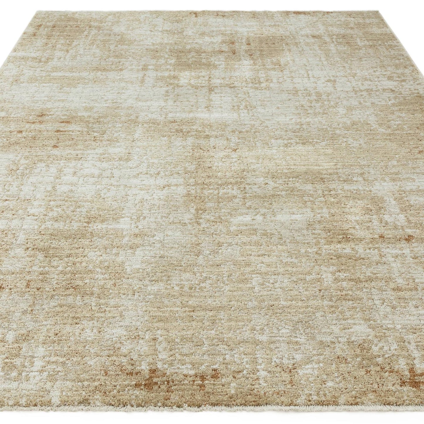 Heriz HE07 Patina Copper Modern Abstract Brown Cream Rug – Soft High-Low Textured Space Dyed Polyester Carpet