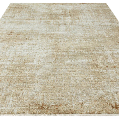 Heriz HE07 Patina Copper Modern Abstract Brown Cream Rug – Soft High-Low Textured Space Dyed Polyester Carpet