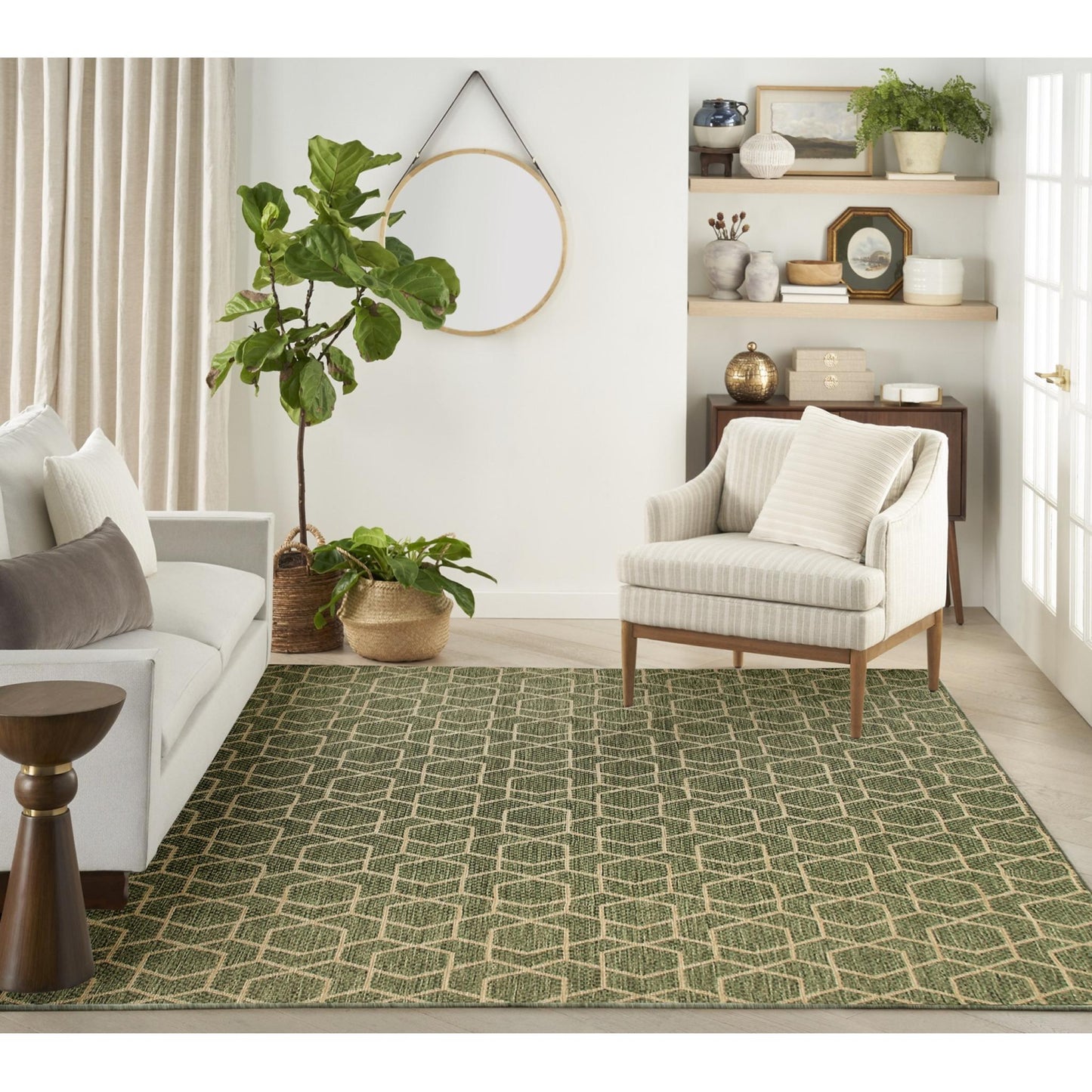 Horizon HOZ01 Modern Geometric Classic Trellis Green Indoor & Outdoor Flatweave Rug