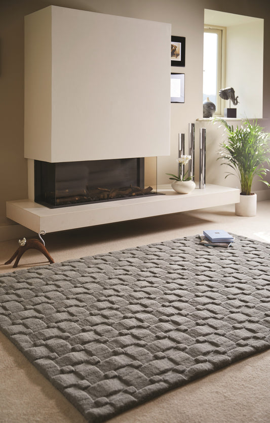 Origins Basketweave 3D Geometric Handmade Wool Rug in Grey