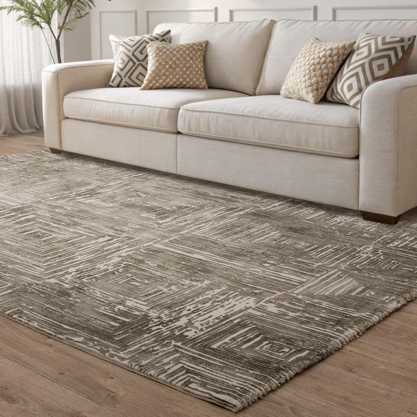 Kuza Portrait Rug – Khaki –  Elegant Textured High-Low Pile Carpet