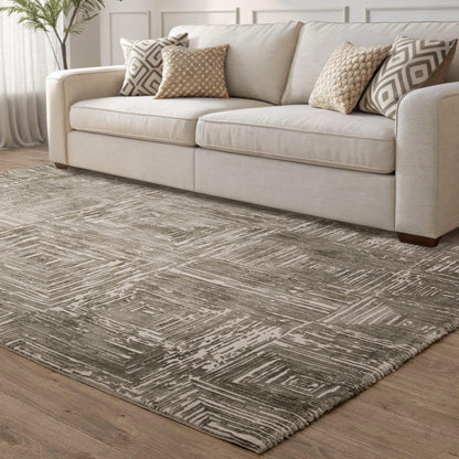 Kuza Portrait Rug – Khaki –  Elegant Textured High-Low Pile Carpet