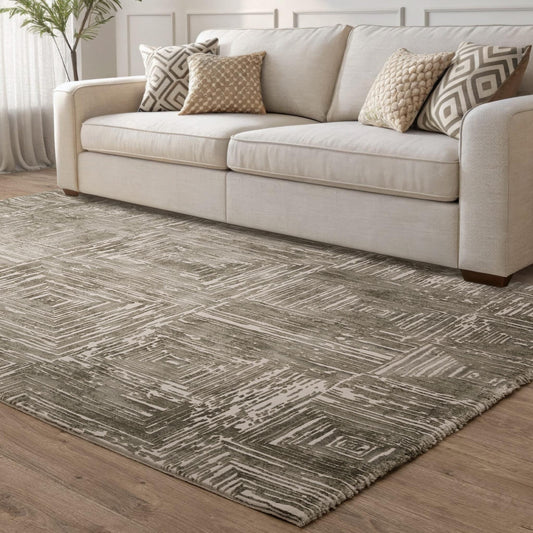Kuza Portrait Rug – Khaki –  Elegant Textured High-Low Pile Carpet