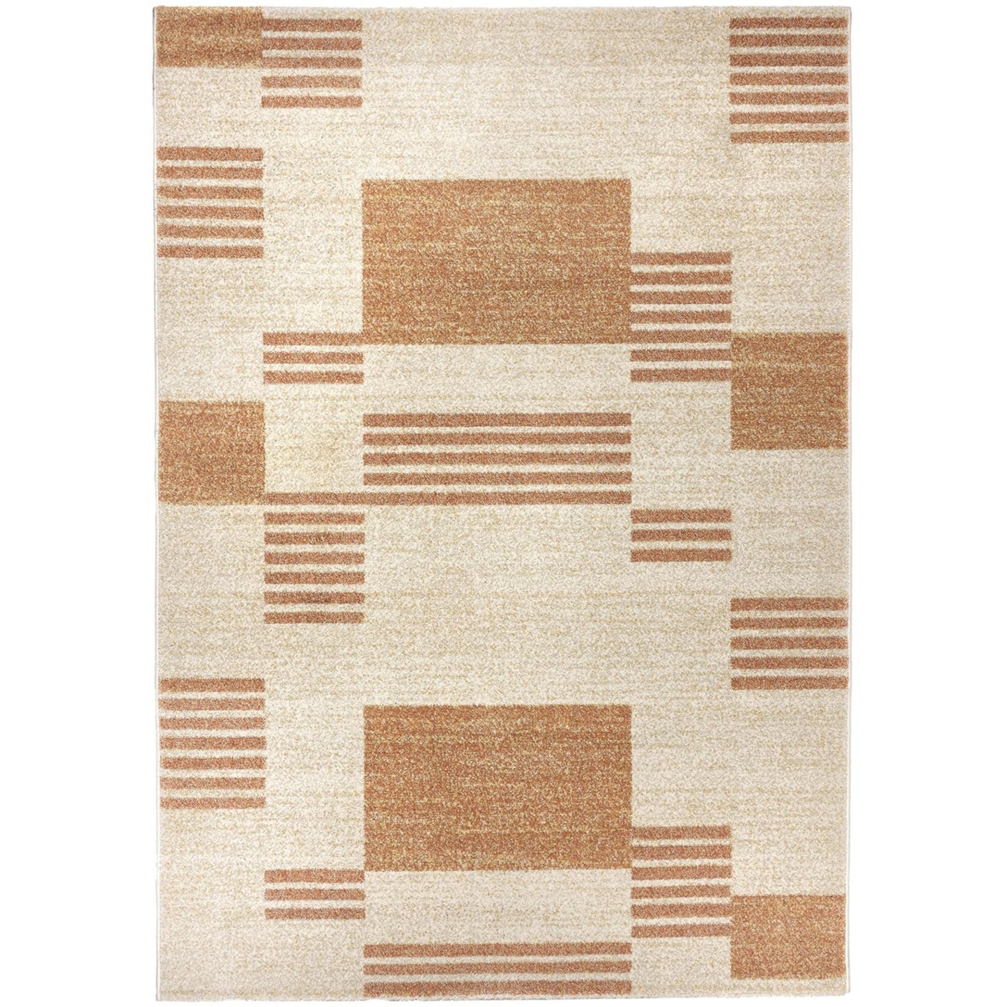 Geometric Blocks Terracotta Rug for Living Room Bedroom Kitchen Non-Shedding Soft Tribal Nomad Rust Beige Area Rug